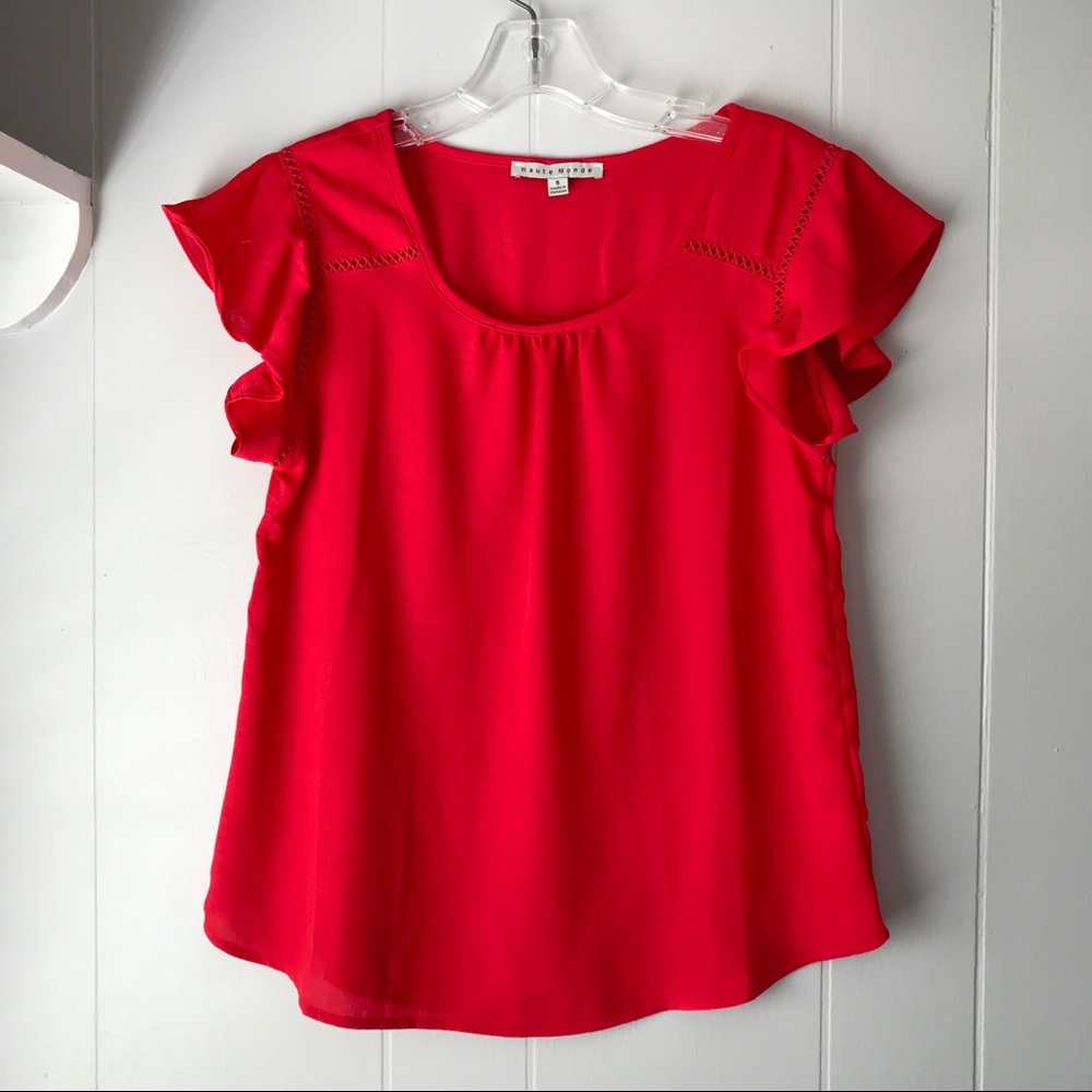 Red ruffle shirt sleeve blouse